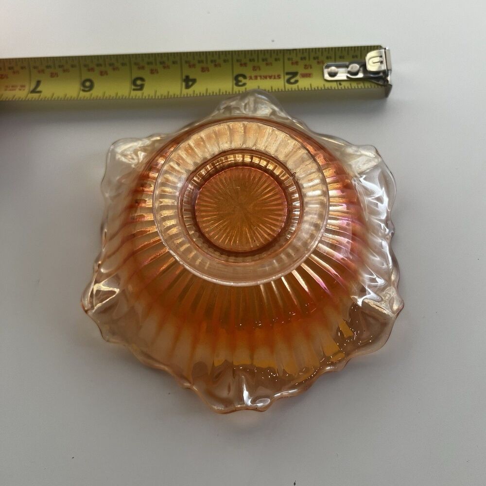 Vintage Marigold Carnival Glass Serving Bowl, 6", Starburst, Ribbed & Ruffled - Picture 6 of 7